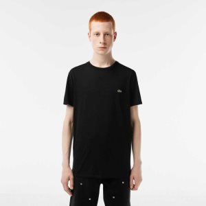 Lacoste Crew Neck Pima Cotton Jersey T-Shirt Black | NZK-176392