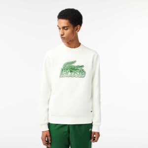 Lacoste Crew Neck Unbrushed Fleece Sweatshirt White | VHD-345189