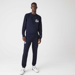 Lacoste Crocodile Branding Cotton Fleece Jogging Pants Navy Blue | IQU-021983