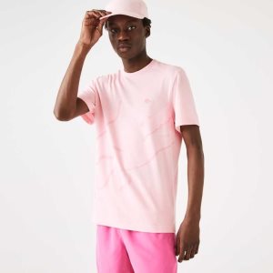 Lacoste Crocodile Print Crew Neck Stretch Organic Cotton T-Shirt Pink | NJE-410698