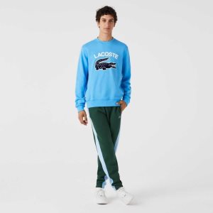 Lacoste Crocodile Print Crew Neck Sweatshirt Blue | ULI-651293