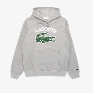 Lacoste Crocodile Print Hoodie Grey Chine / White / Green | OVF-038197