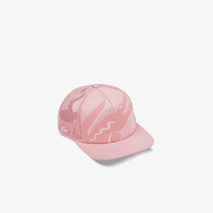 Lacoste Crocodile Print Neoprene And Mesh Cap Pink | IFU-497605