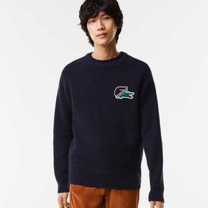 Lacoste Crocodile Sweater Navy Blue | ZHE-572160