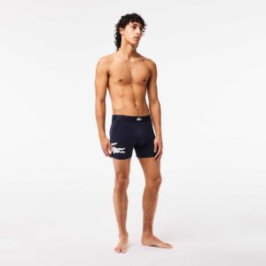 Lacoste Crocodile Waist Long Stretch Cotton Boxer Brief 3-Pack Navy Blue / White / Grey Chine / Navy Blue | KSY-508642