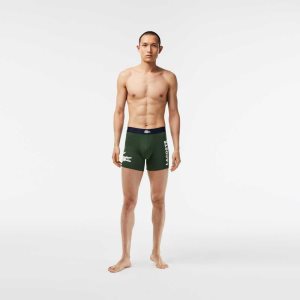 Lacoste Crocodile Waist Long Stretch Cotton Boxer Brief 3-Pack Green / Navy Blue / White | VGP-954671