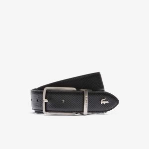 Lacoste Engraved Buckle Reversible Pique Leather Belt Black | RVK-904715