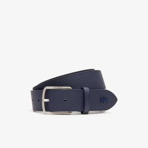 Lacoste Engraved Buckle Texturised Leather Belt Peacoat | LCT-837241