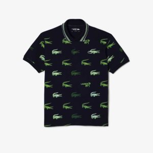 Lacoste Golf Crocodile Print Polo Navy Blue / White / Green | ZHR-048963