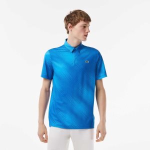 Lacoste Golf Printed Recycled Polyester Polo Blue | LEG-029185