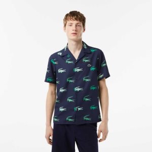 Lacoste Golf Printed Short-Sleeve Shirt Navy Blue | FDC-298064