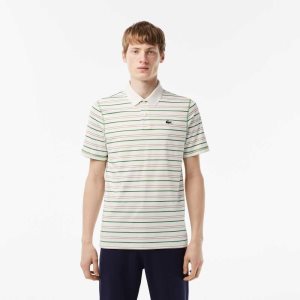 Lacoste Golf Recycled Polyester Stripe Polo White / Beige / Navy Blue / Green | KJL-571690