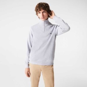 Lacoste Half Zip Cotton Sweatshirt Grey Chine | DLS-415726