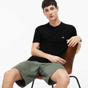 Lacoste Henley Neck Pima Cotton Jersey T-Shirt Black | DBU-376198