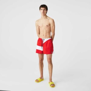 Lacoste Heritage Graphic Patch Light Swimming Trunks Red / White | ELH-643501