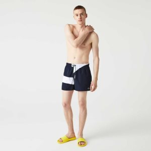 Lacoste Heritage Graphic Patch Light Swimming Trunks Navy Blue / White | YDM-752169