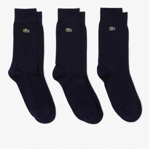 Lacoste High-Cut Cotton Pique Socks 3-Pack Navy Blue | CSR-679512