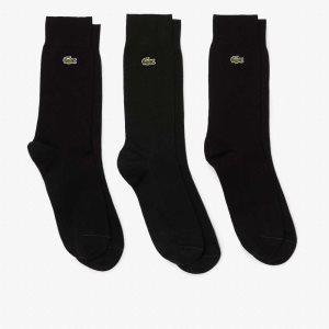 Lacoste High-Cut Cotton Pique Socks 3-Pack Black | OIX-324917