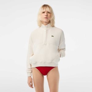 Lacoste High-Neck Terry Cloth Half Zip Sweatshirt White | UVB-960743