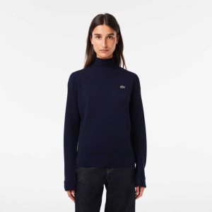 Lacoste High-Neck Wool Sweater Navy Blue | RHW-698571