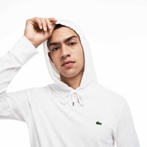 Lacoste Hooded Cotton Jersey Sweatshirt White | KJC-945078