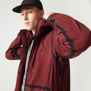 Lacoste Hooded Lettering Light Zip Jacket Bordeaux | RYO-781052