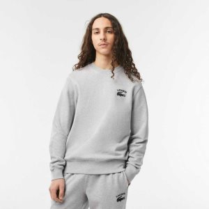 Lacoste Inscription Crew Neck Sweatshirt Grey Chine | YGN-876094