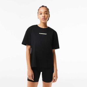 Lacoste Jersey Contrast Print T-Shirt Black | LGO-706149