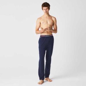 Lacoste Jersey Three-Tone Waistband Pajama Pants Navy Blue | REV-627408