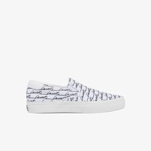 Lacoste Jump Serve Canvas Printed Slip-On White/Black | XOB-891324