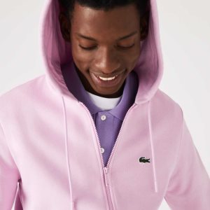 Lacoste Kangaroo Pocket Fleece Zipped Sweatshirt Pink | AUQ-186934