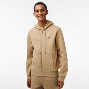 Lacoste Kangaroo Pocket Fleece Zipped Sweatshirt Beige | BDL-648051