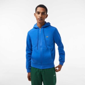 Lacoste Kangaroo Pocket Fleece Zipped Sweatshirt Blue | ITQ-710398