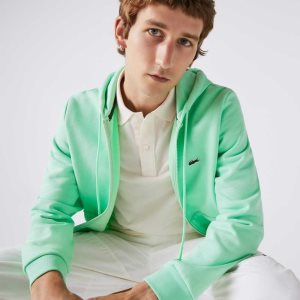 Lacoste Kangaroo Pocket Fleece Zipped Sweatshirt Light Green | OAD-583972