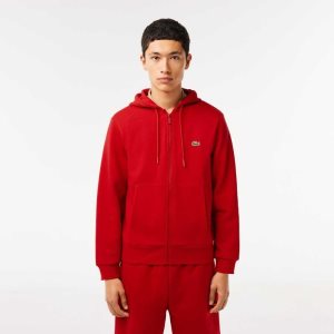 Lacoste Kangaroo Pocket Fleece Zipped Sweatshirt Red | QXN-795061