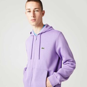 Lacoste Kangaroo Pocket Fleece Zipped Sweatshirt Purple | SZK-540132