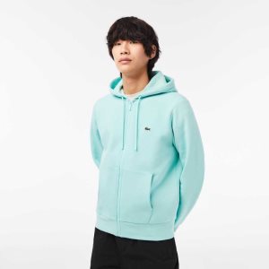 Lacoste Kangaroo Pocket Fleece Zipped Sweatshirt Mint | VGD-748963