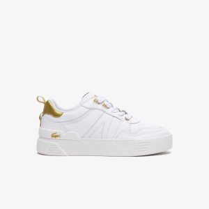 Lacoste L002 Leather Sneakers Wht/Gld | YJZ-427865