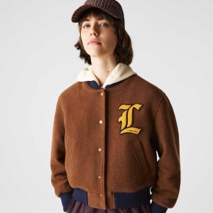 Lacoste LIVE Badge Wool Blend Teddy Jacket Brown / Black | EBX-926037