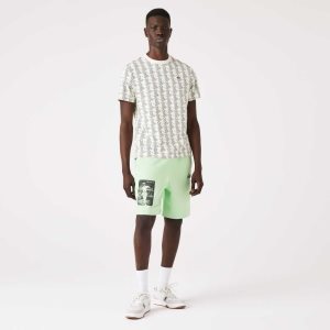 Lacoste LIVE Heritage Print Cotton Fleece Shorts Green | DWL-576831