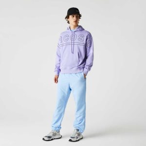 Lacoste LIVE Loose Fit Hooded Print Fleece Sweatshirt Purple | ANO-781023