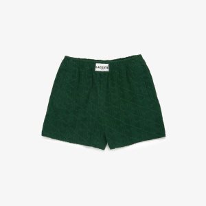 Lacoste LIVE Monogram Patterned Cotton Jacquard Shorts Green | KMF-698452