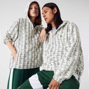 Lacoste LIVE Monogram Patterned Pullover Windbreaker White / Green | WPY-271594