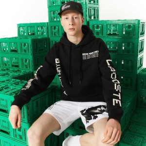 Lacoste LIVE x Minecraft Loose Fit Fleece Hoodie Black | QGJ-034296