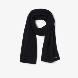 Lacoste Large Ribbed Wool Scarf Navy Blue | MLE-421503