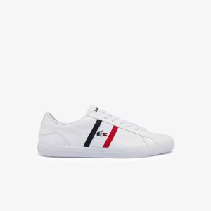 Lacoste Lerond Tricolor Leather Sneakers Wht/Nvy/Red | MTL-239815