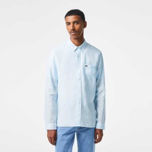 Lacoste Linen Shirt Light Blue | FJM-304715