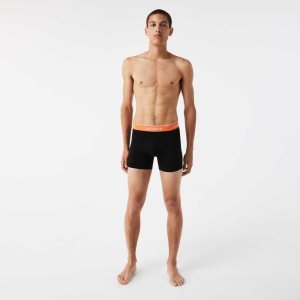 Lacoste Long Cotton Boxer Brief 3-Pack Black / Orange / Khaki Green / Blue | ZMW-721658