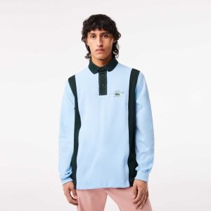 Lacoste Long Sleeve Organic Cotton Rugby Shirt Blue / Green | HNF-579412