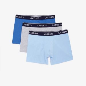 Lacoste Long Stretch Cotton Boxer Brief 3-Pack Blue / Grey Chine | EMD-935872